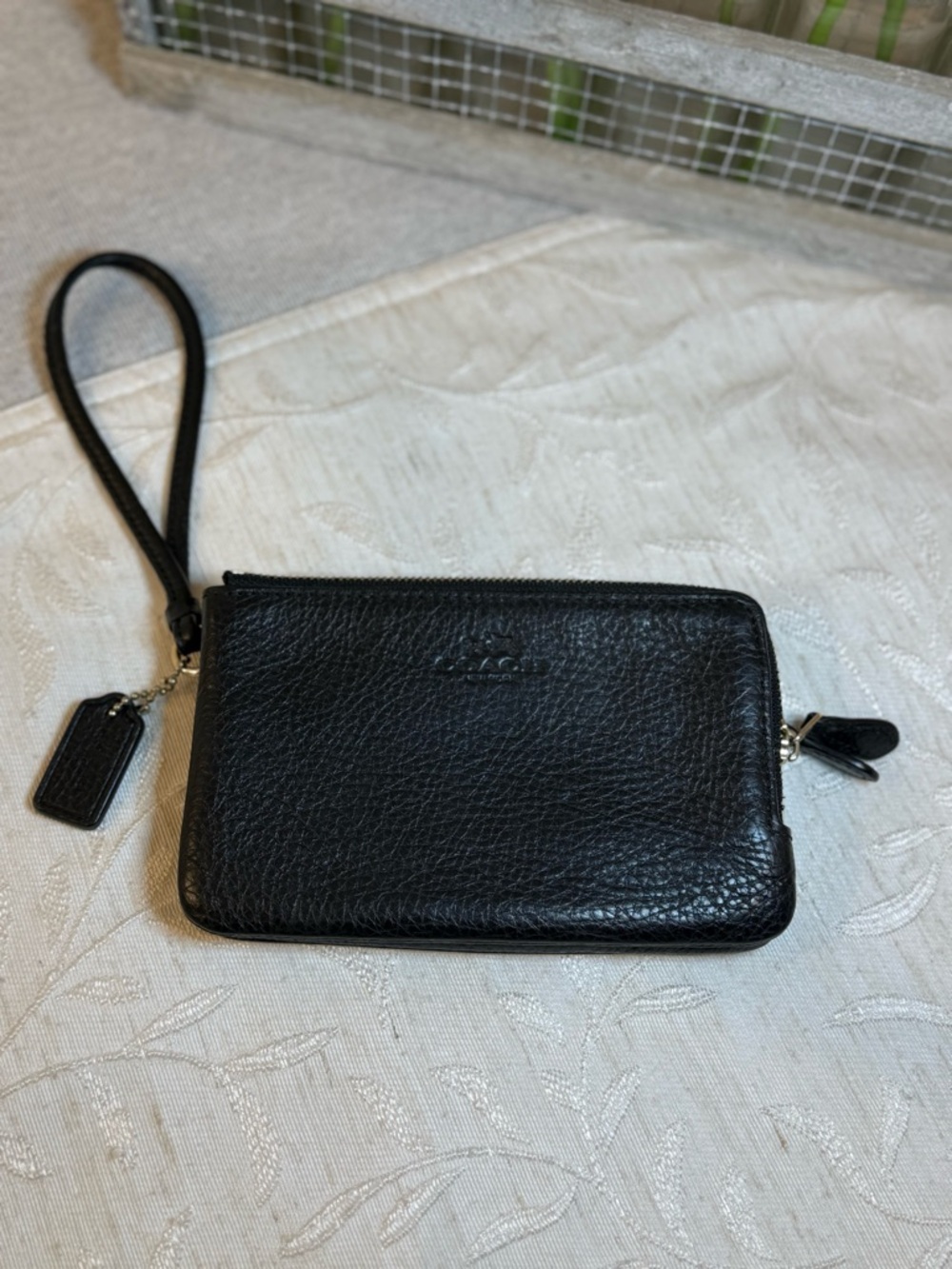 Coach F66505 Black Pebbled Leather Double Zip Wristlet Gold Hardware with Tag